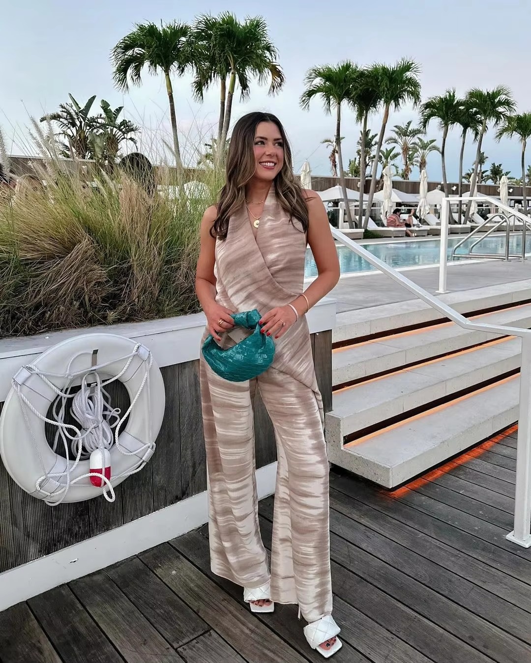 Chic Tie Dye Top Elastic Waist Wide Leg Pants 2 Pieces Sets - Image 2