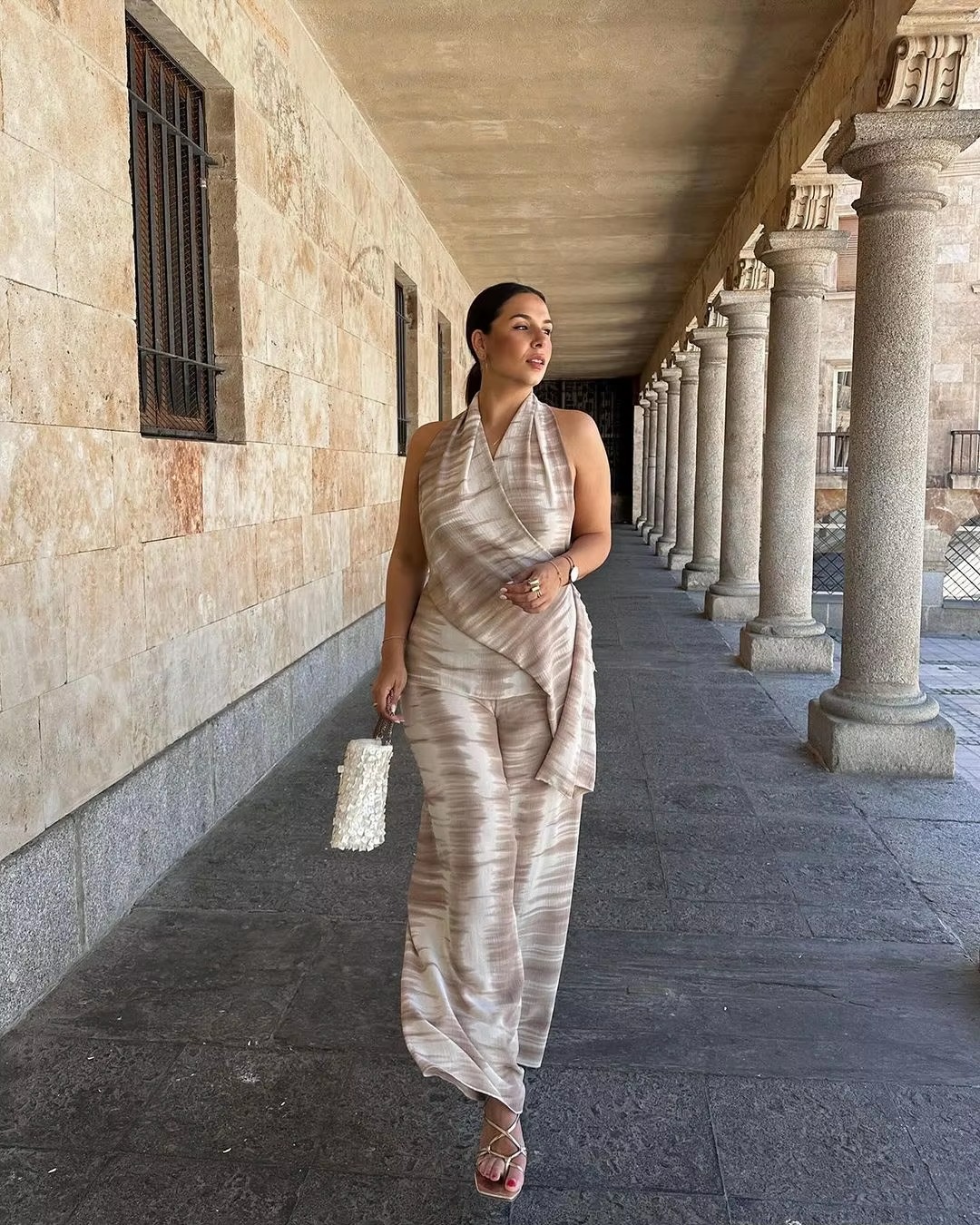 Chic Tie Dye Top Elastic Waist Wide Leg Pants 2 Pieces Sets - Image 9