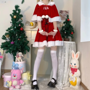 Christmas Chest wrapping Princess Sleeves Shawl Mini Dress