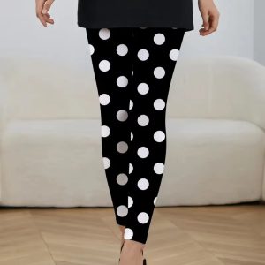 Classic polka dot print elastic waist slim-fit hip lift every day leggings