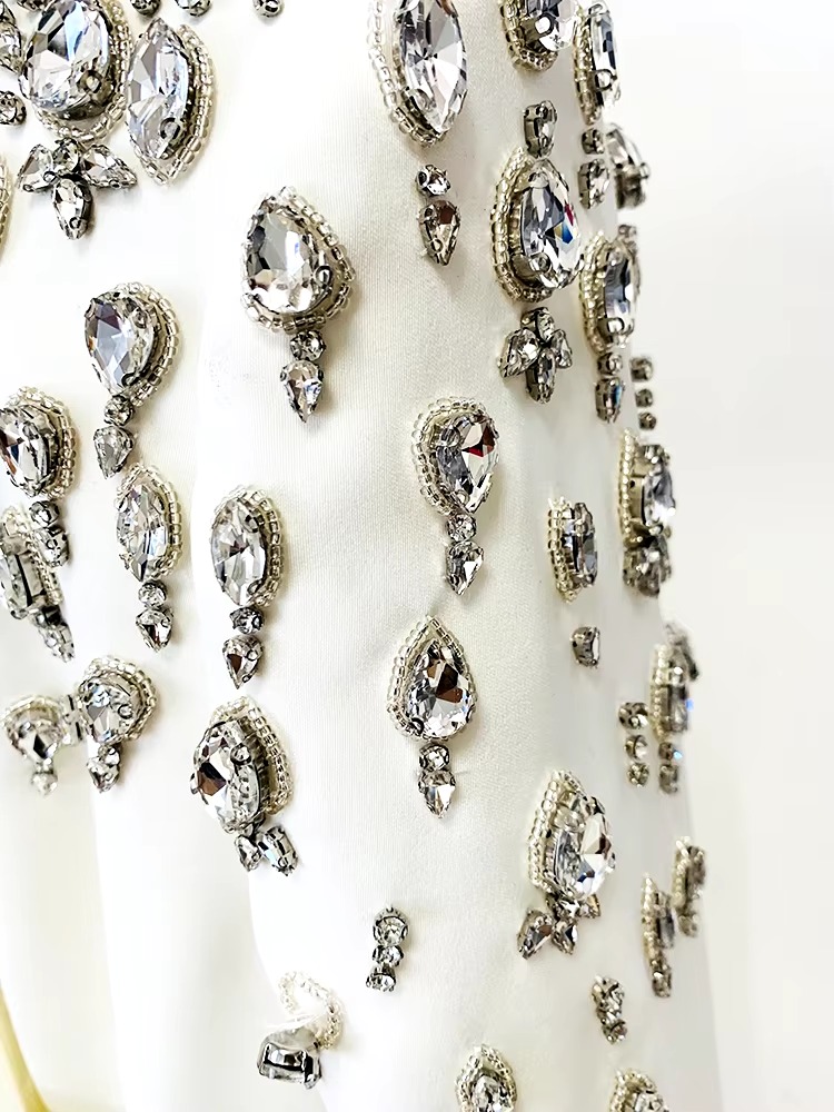 Double Breasted Rhinestone Diamonds Beaded Long High Street Designer Blazer Dress - Image 10
