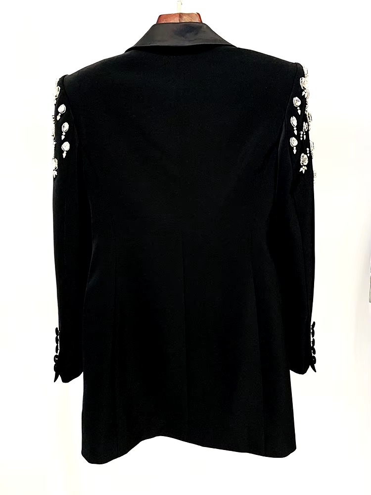Double Breasted Rhinestone Diamonds Beaded Long High Street Designer Blazer Dress - Image 3