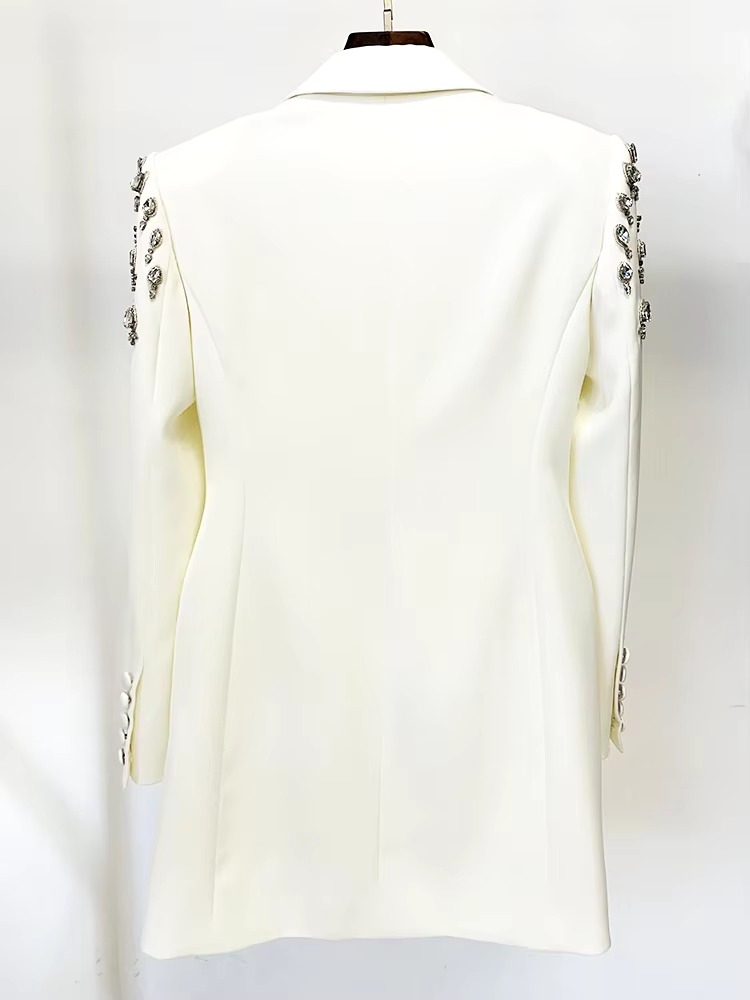 Double Breasted Rhinestone Diamonds Beaded Long High Street Designer Blazer Dress - Image 8