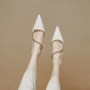 Elegant Ankle Strap Leather Rivet Pointed Toe Thin High Heel