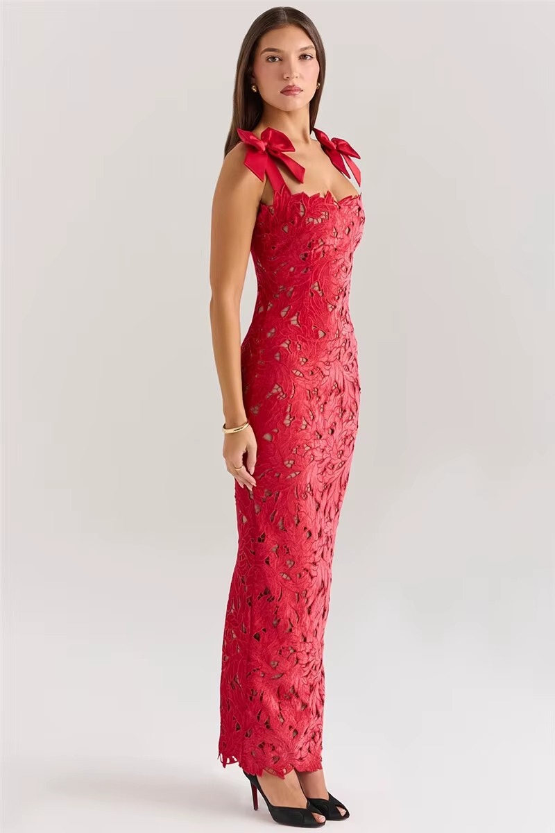 Elegant Bows Lace Birthday Party Bodycon Maxi Dress - Image 9