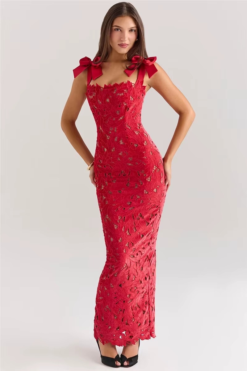 Elegant Bows Lace Birthday Party Bodycon Maxi Dress - Image 8