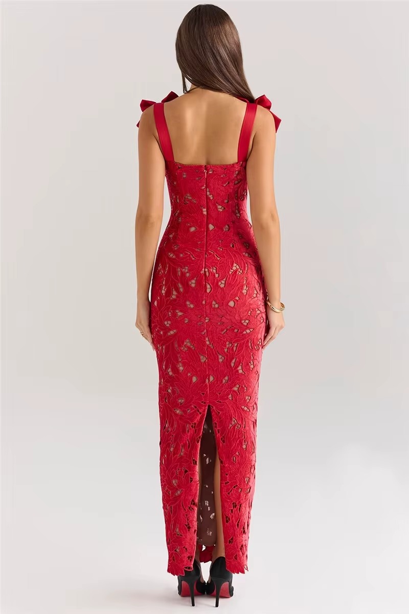 Elegant Bows Lace Birthday Party Bodycon Maxi Dress - Image 11