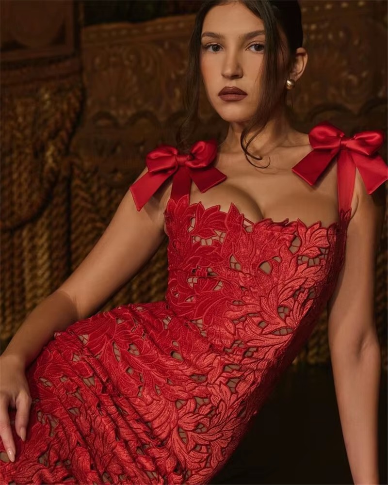 Elegant Bows Lace Birthday Party Bodycon Maxi Dress - Image 4