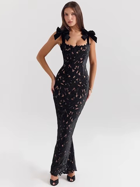 Elegant Bows Lace Birthday Party Bodycon Maxi Dress - Image 12