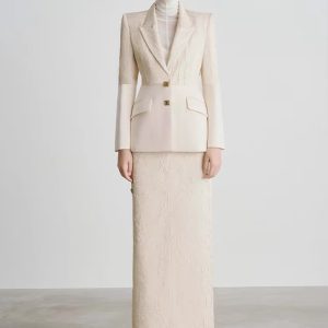 Elegant Designer Patchwork Blazer Long Skirt 2 Piece Set