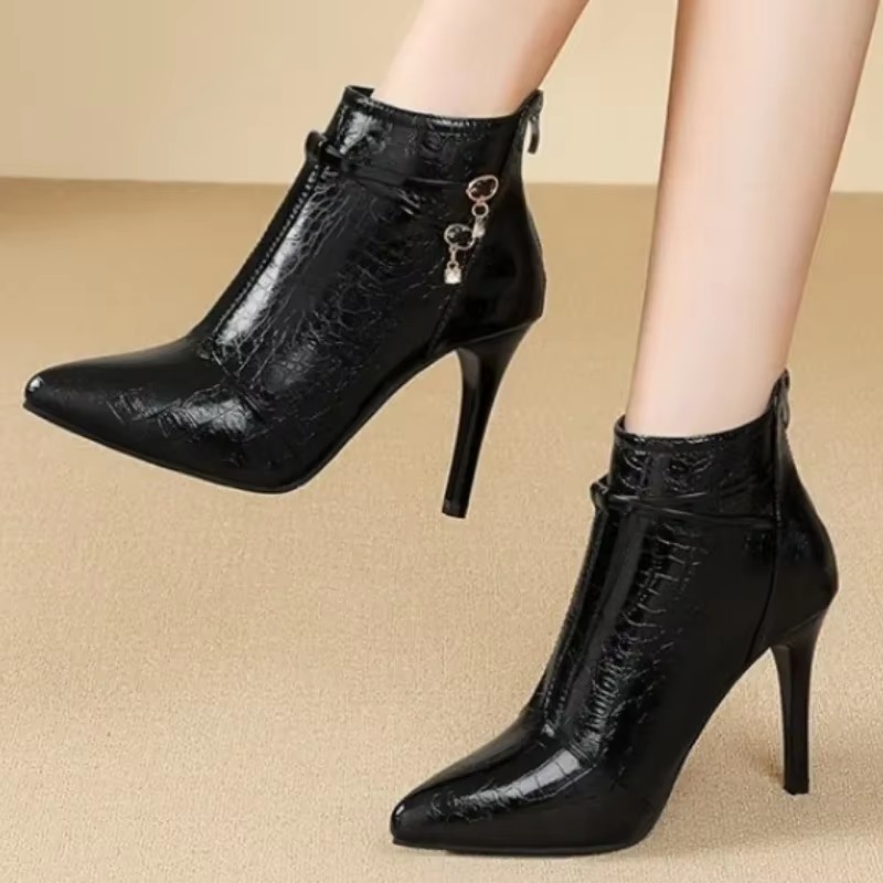 Elegant Faux Suede Metal Decoration High Heels Ankle Boots