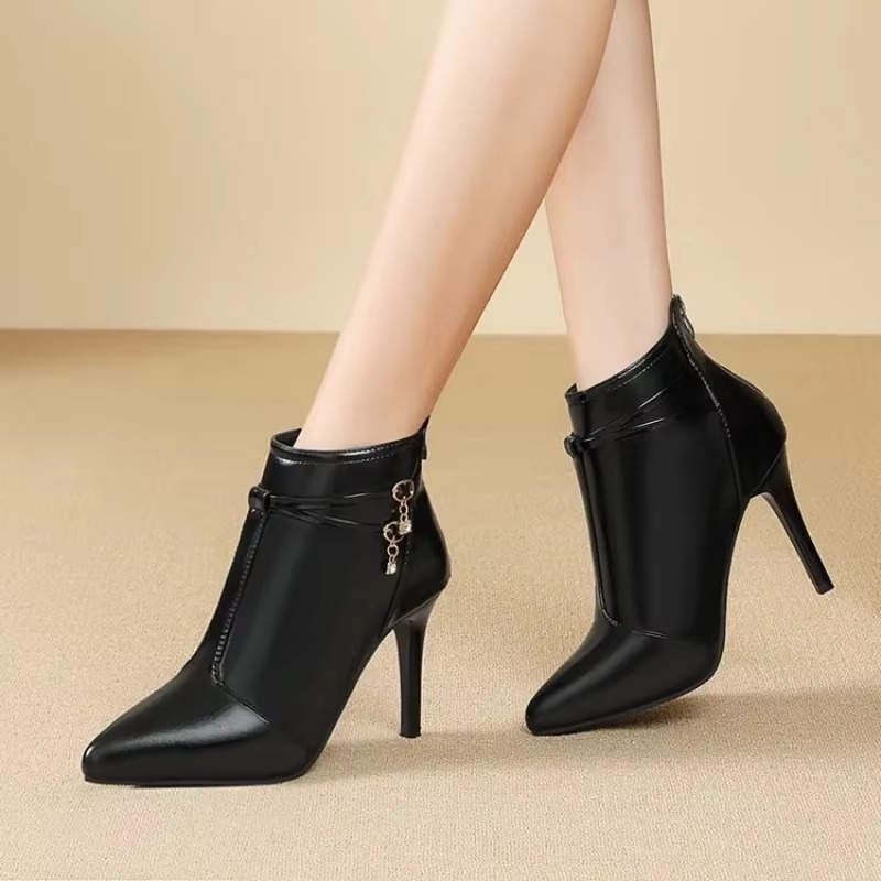 Elegant Faux Suede Metal Decoration High Heels Ankle Boots - Image 4