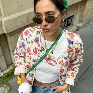 Elegant Floral Print O Neck Single Breasted Pockets Streetwear Sweater