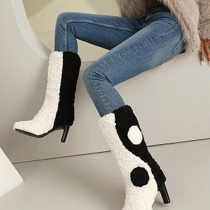 Elegant Geometric Blocked Circular Pattern Irregular Thick Heel