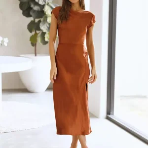 Elegant Jewel Neck Cut Out Short Sleeves Semi Party Formal Dress