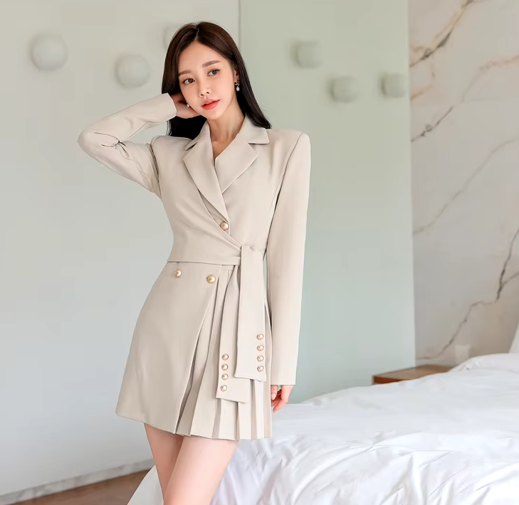 Elegant Lace-Up Double Breasted Full Sleeve Slim Office Party Casual Dress - Image 17