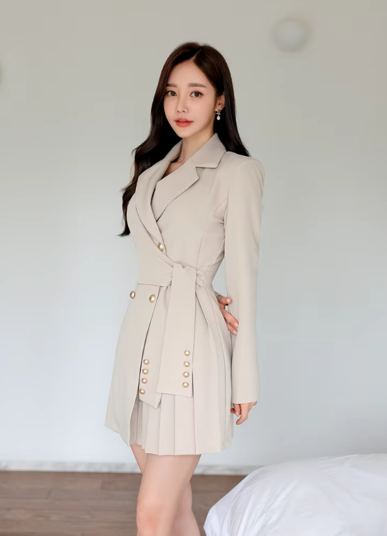 Elegant Lace-Up Double Breasted Full Sleeve Slim Office Party Casual Dress - Image 16