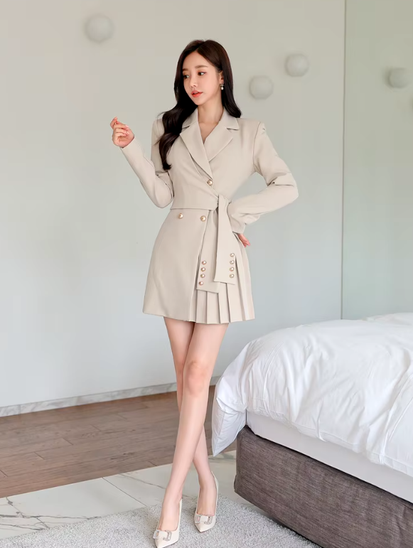 Elegant Lace-Up Double Breasted Full Sleeve Slim Office Party Casual Dress - Image 14