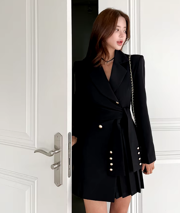 Elegant Lace-Up Double Breasted Full Sleeve Slim Office Party Casual Dress - Image 10