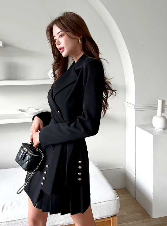 Elegant Lace-Up Double Breasted Full Sleeve Slim Office Party Casual Dress - Image 3