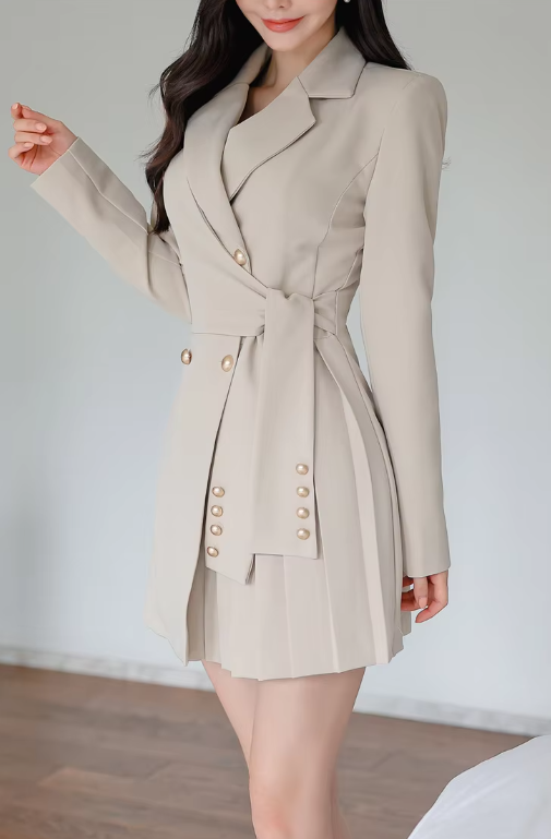 Elegant Lace-Up Double Breasted Full Sleeve Slim Office Party Casual Dress - Image 21