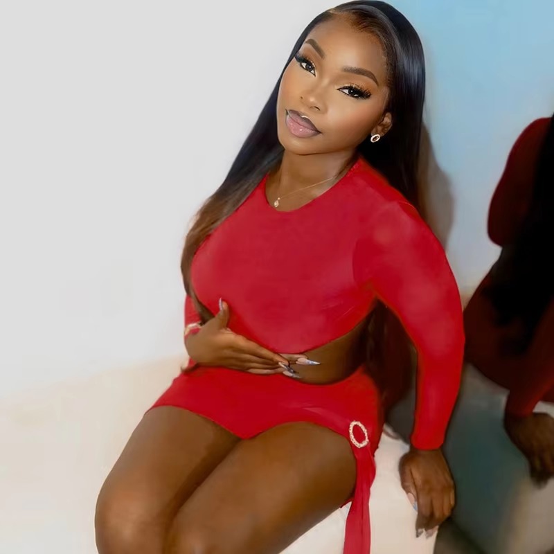 Elegant Long Sleeve O-Neck Cut Out Bandage Bodycon Mini Dress - Image 4