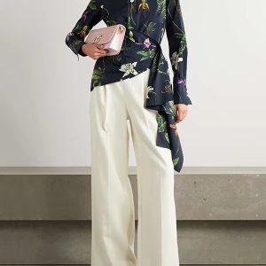 Elegant Notched Long Sleeve Flower Print Shirts