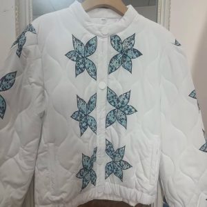 Elegant O-neck Star Floral Print Quilted Bomber Jacket001_11zon