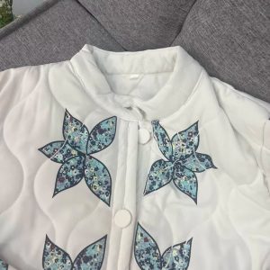 Elegant O-neck Star Floral Print Quilted Bomber Jacket0056_11zon