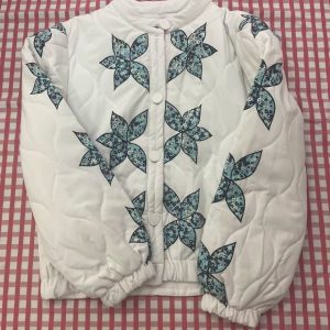 Elegant O-neck Star Floral Print Quilted Bomber Jacket965_11zon