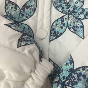 Elegant O-neck Star Floral Print Quilted Bomber Jacket99_11zon