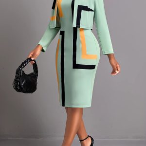 Elegant Round Neck long-sleeved slim fit Office Lady plus-size Casual dress