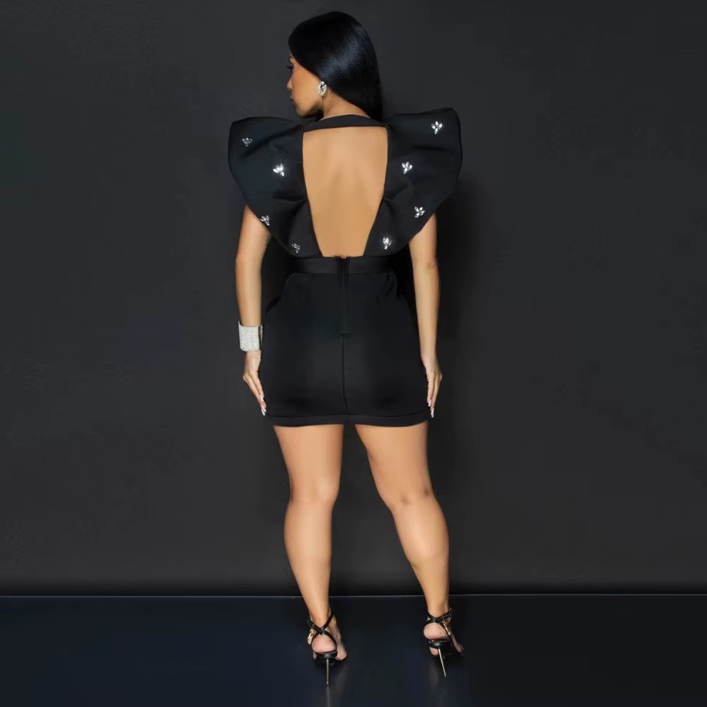 Elegant Ruched Deep V-Neck Backless Zip Body-Shaping Mini Dress - Image 8