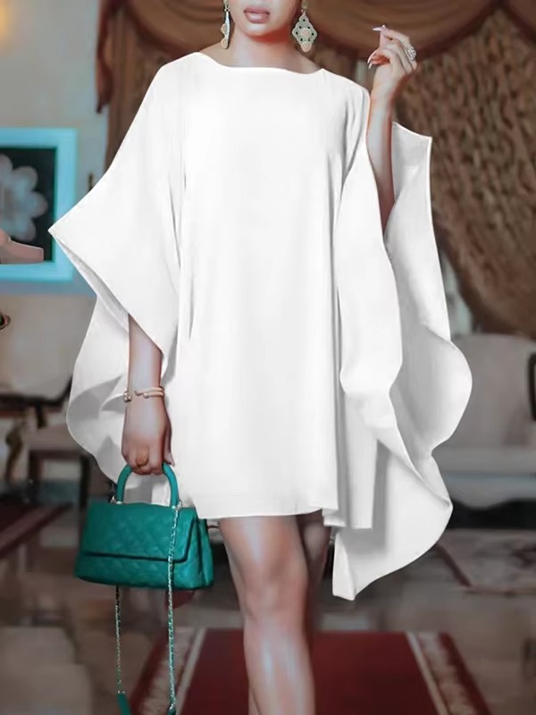 Elegant Ruffled Round Neck Above Knee Evening Loose Dress - Image 4