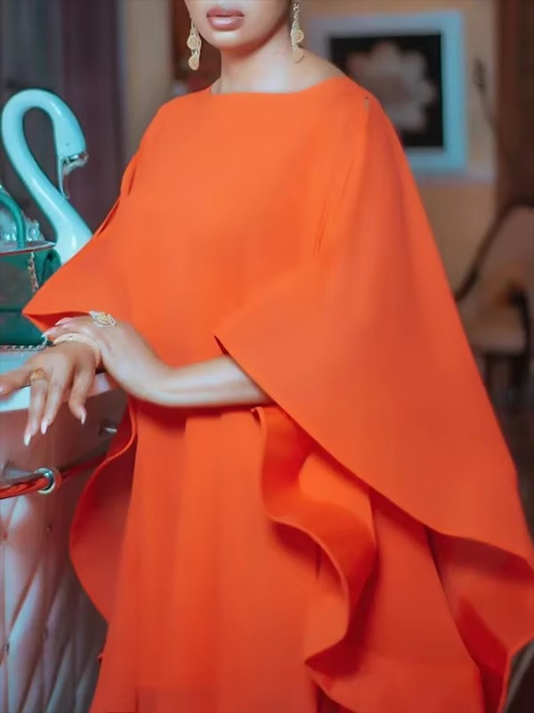 Elegant Ruffled Round Neck Above Knee Evening Loose Dress - Image 2