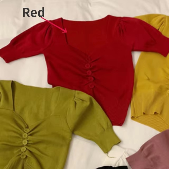 Elegant Short Sleeve V-neck Button Casual Solid Chic Slim Crop Tops - Image 7