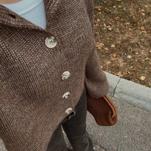 Elegant Solid Knitted Lapel Long Sleeve Single Breasted Cardigan Short Skirt 2 Pieces Suit 54..png__11zon
