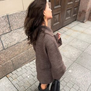Elegant Solid Knitted Lapel Long Sleeve Single Breasted Cardigan Short Skirt 2 Pieces Suit 57..jpg__11zon