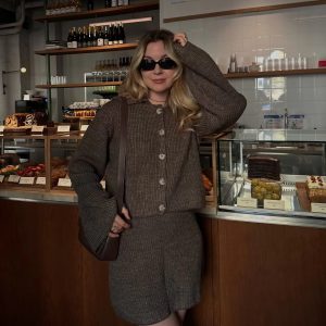 Elegant Solid Knitted Lapel Long Sleeve Single Breasted Cardigan Short Skirt 2 Pieces Suit 62..jpg__11zon