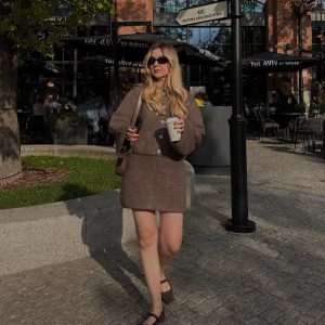 Elegant Solid Knitted Lapel Long Sleeve Single Breasted Cardigan Short Skirt 2 Pieces Suit 63..jpg__11zon