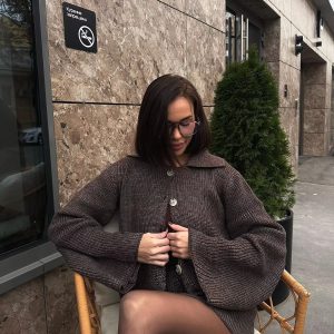 Elegant Solid Knitted Lapel Long Sleeve Single Breasted Cardigan Short Skirt 2 Pieces Suit 78..jpg__11zon