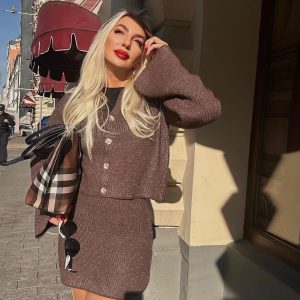 Elegant Solid Knitted Lapel Long Sleeve Single Breasted Cardigan Short Skirt 2 Pieces Suit 85..jpg__11zon