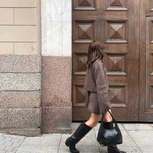 Elegant Solid Knitted Lapel Long Sleeve Single Breasted Cardigan Short Skirt 2 Pieces Suit 90..jpg__11zon