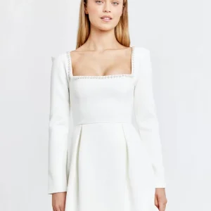 Elegant Sqaure Neck Long Sleeves Contrast Trim Graduation Mini Dresses