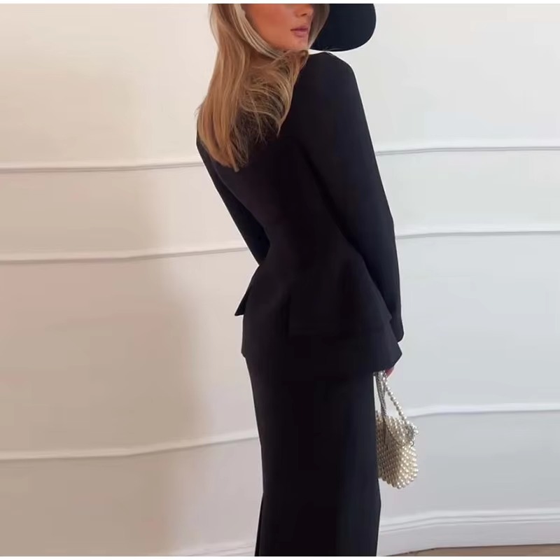 Elegant Square Collar Long Skirts And Blazers 2 Piece Set - Image 9