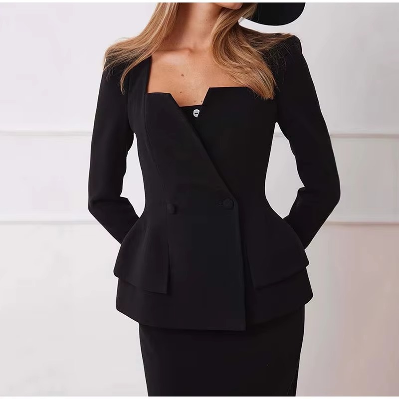 Elegant Square Collar Long Skirts And Blazers 2 Piece Set - Image 8