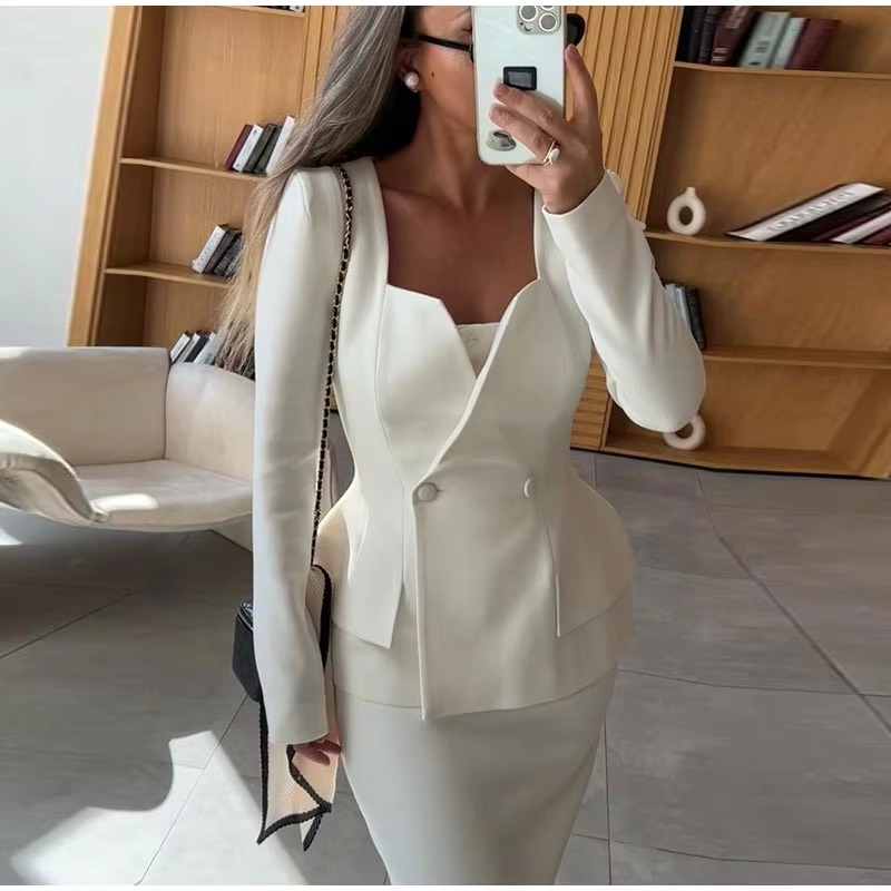 Elegant Square Collar Long Skirts And Blazers 2 Piece Set - Image 5