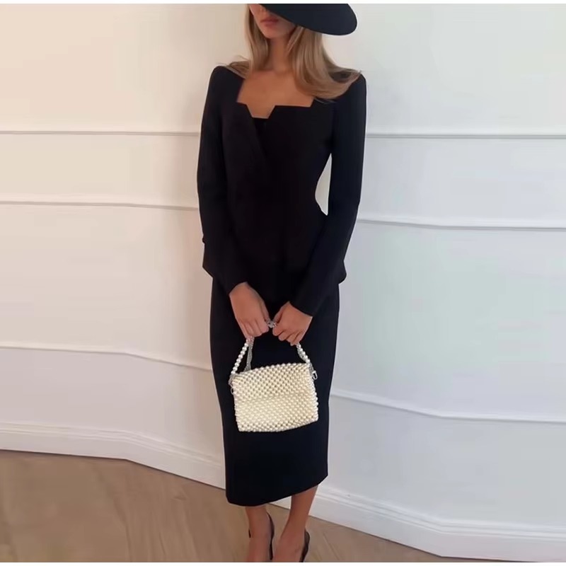 Elegant Square Collar Long Skirts And Blazers 2 Piece Set - Image 7