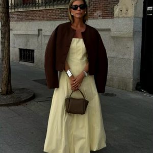 Elegant Streetwear Balloon Buttons Cropped Blazer Coat Zipper Mini Skirt Suits 2 Pieces Sets 20..jpg__11zon