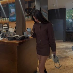 Elegant Streetwear Balloon Buttons Cropped Blazer Coat Zipper Mini Skirt Suits 2 Pieces Sets 26..png__11zon